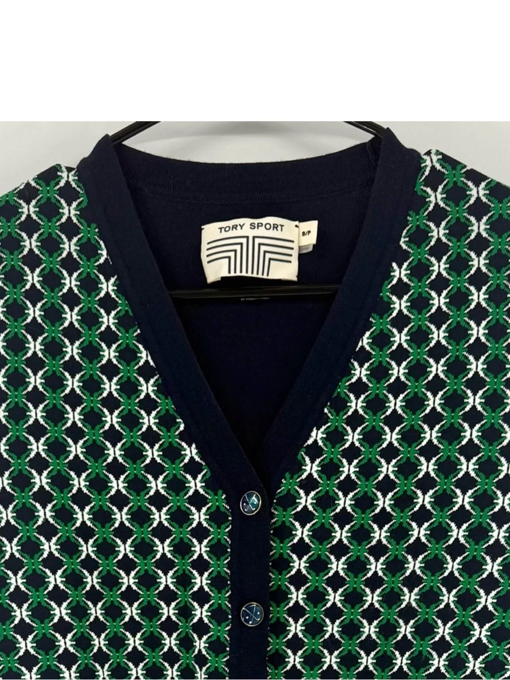 Tory Burch Sport Merino Contrast-Front Long Sleeve Cardigan Sweater, Size S/P